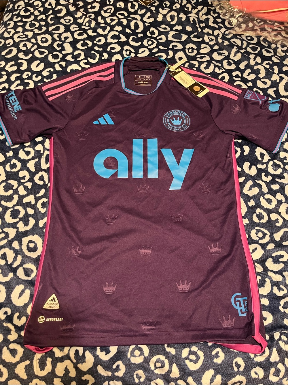 adidas Purple and Pink Charlotte FC Short Sleeve Soccer Jersey with Blue Logos
